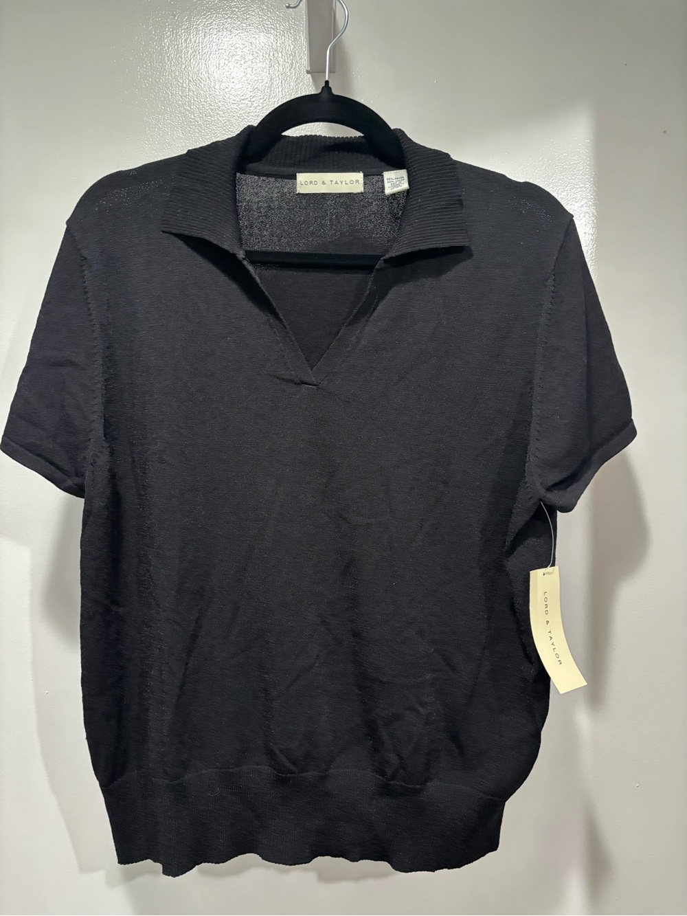 Lord & Taylor Vintage Black Short-Sleeve Sweater Polo X-Large NWT